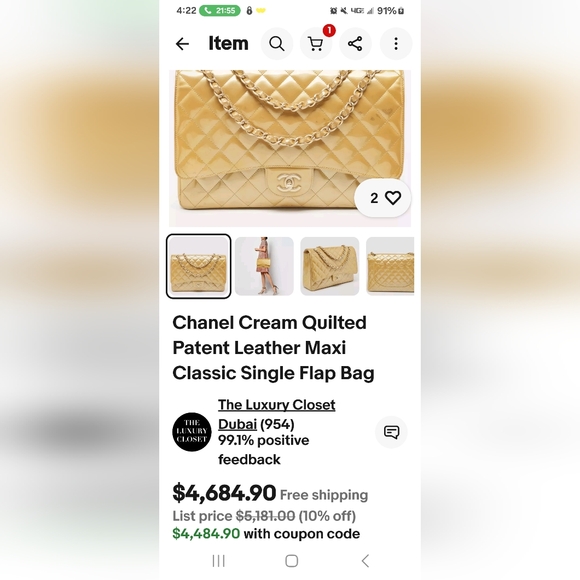 AuthenticCHANEL Jumbo XL single classic flap in a Creamy Gold patent leather ✨️ - Picture 13 of 17